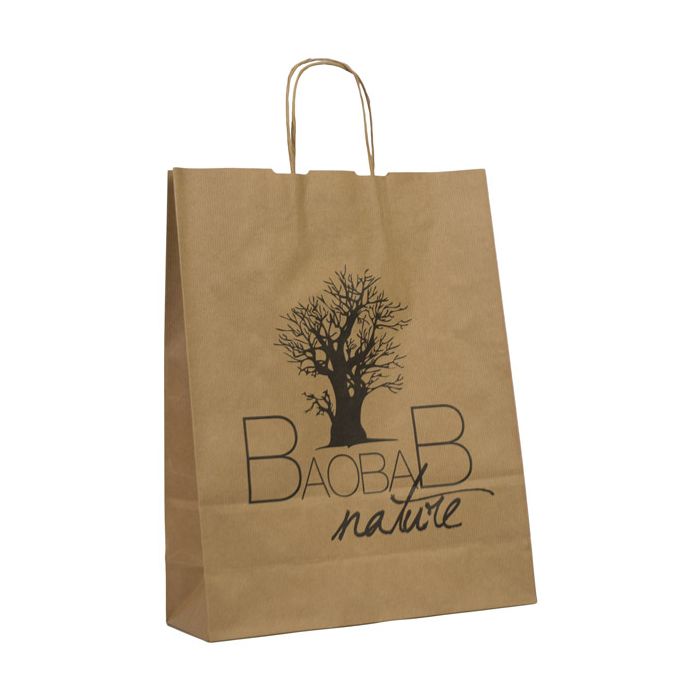 Bolsa papel Baobab kraft impresa en negro