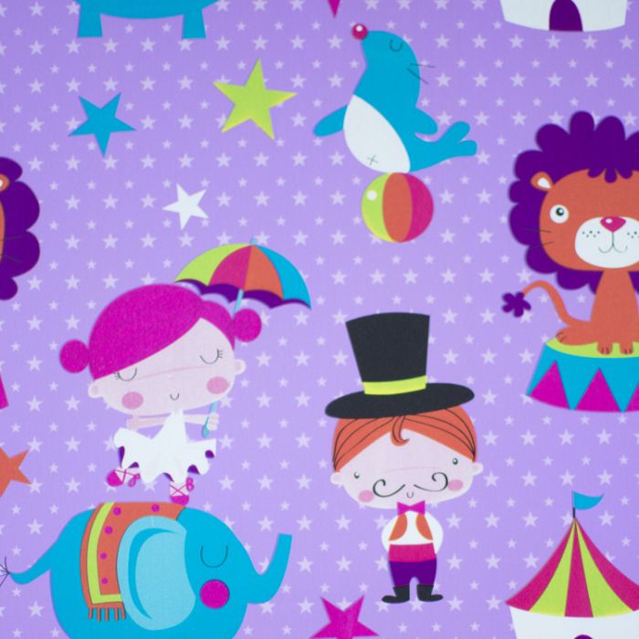 Papel de regalo Circus morado estucado
