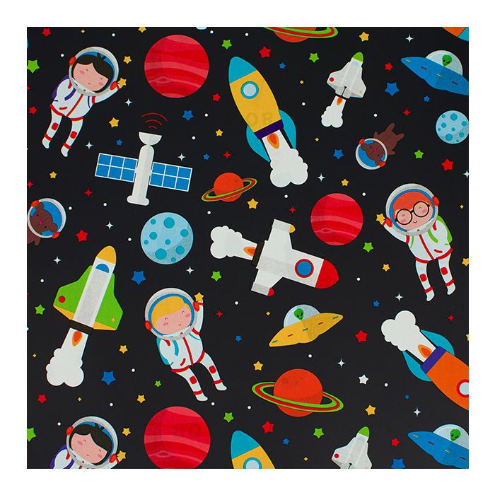 Papel de regalo Astronautas negro