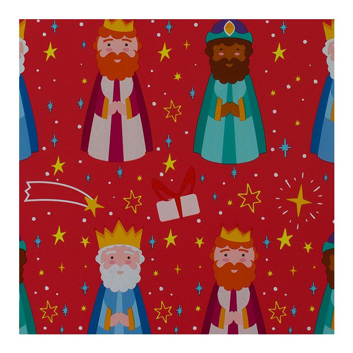 Papel de regalo Reyes Magos rojo estucado