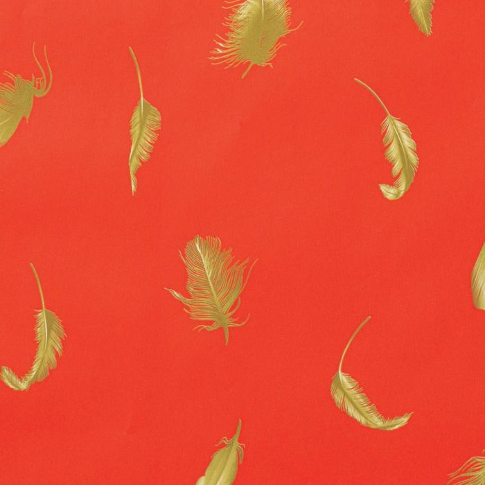 Papel de regalo Plumas Elegantes – Estucado rojo, bobina de 100 m