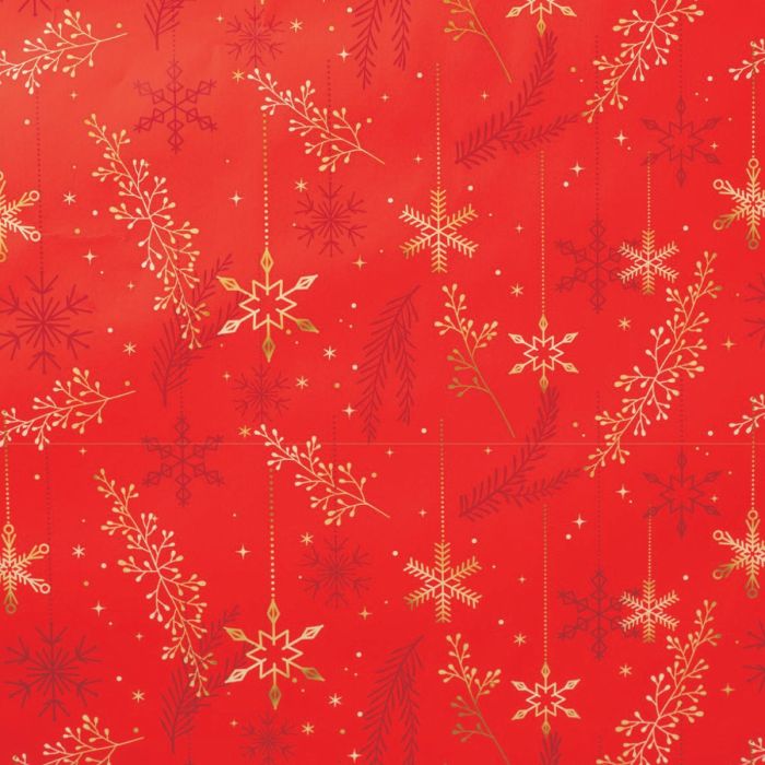 Papel de regalo Hielo y Estrellas acabado estucado rojo