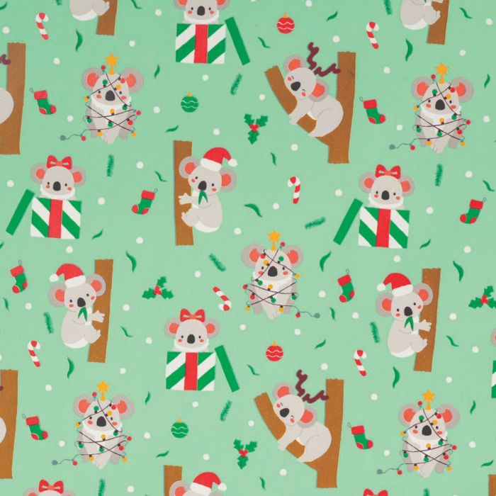Papel de regalo Dulce Navidad Koala acabado estucado verde