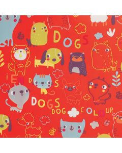 papel de regalo Perritos Divertidos acabado estucado rojo