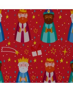 Papel de regalo Reyes Magos rojo estucado